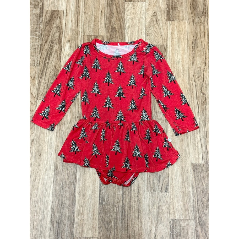 Posh Peanut Red Leopard Christmas Tree Skirted Bodysuit Bamboo 2T Holiday Dress